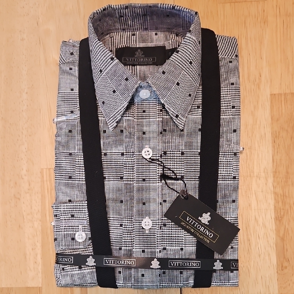 Vittorio Black and White Button Down Shirt with Graphic Print Size 5